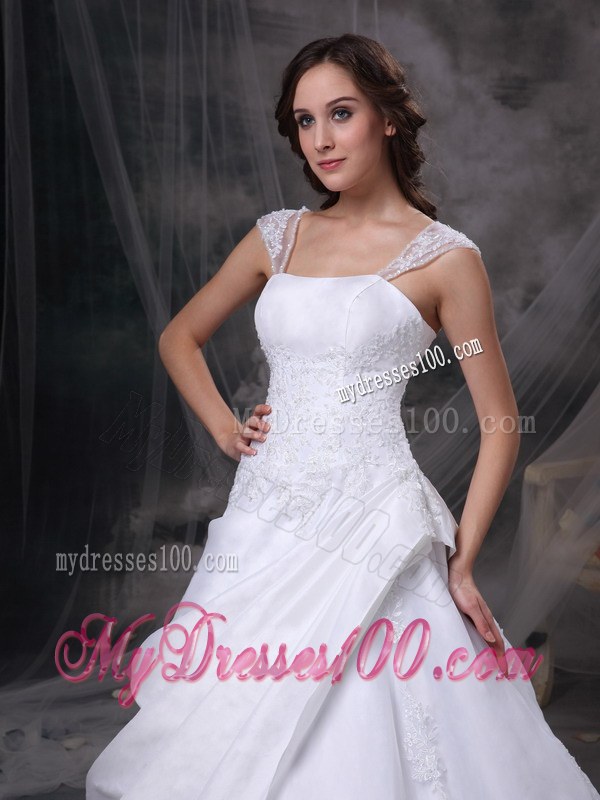 White Square Court Train Elegant Wedding Dresses with Embroidery